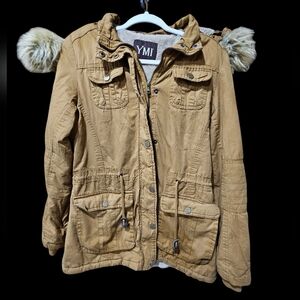 YMI Women's Tan Jacket with Faux Fur‎ Trim Size Extra Large
